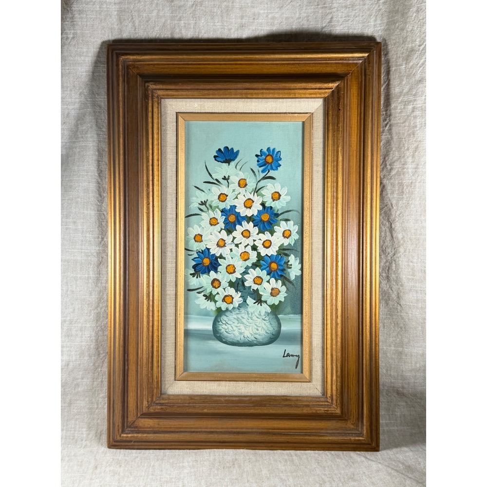 Vintage Daisy Still Life Painting Framed Floral Wall Art Signed Lamy